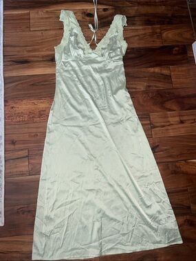 Pale Mint Satin Lace-Trim Slip Dress